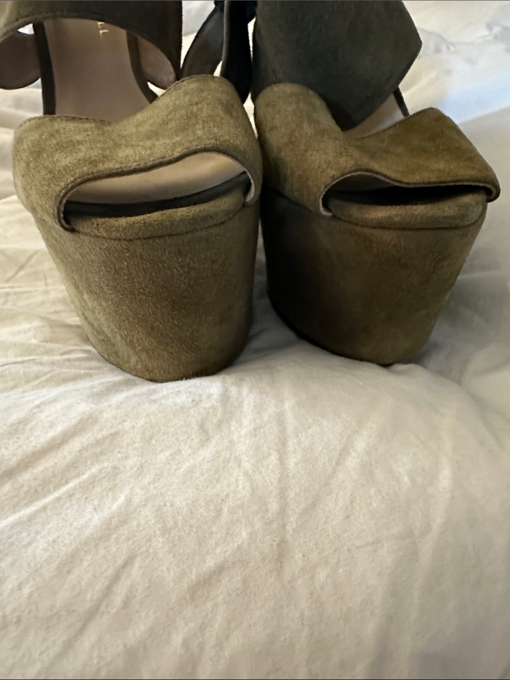 Loeffler Randall suede leather/wood platform wedge - Picture 2 of 6